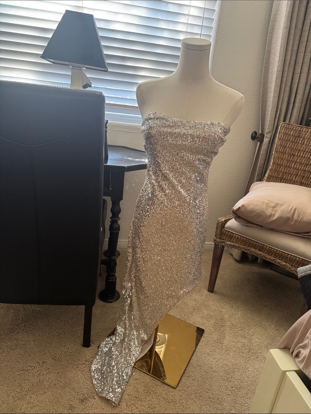 Strapless Silver Sequin Evening Dress
